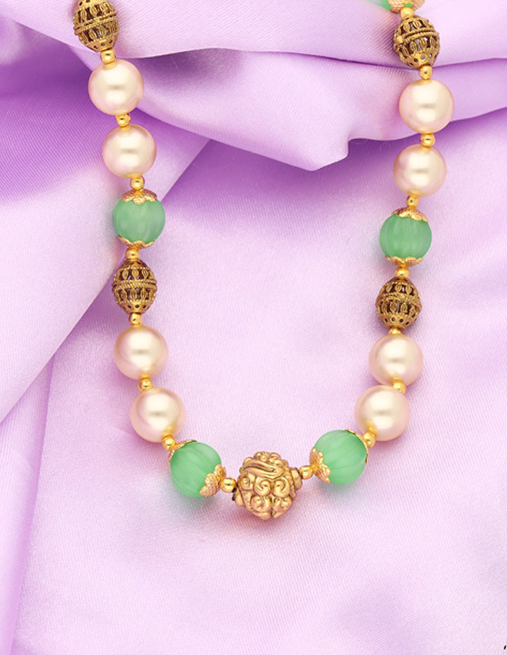 Designer Pearls and Sea Green Pumpkin Beads Mala