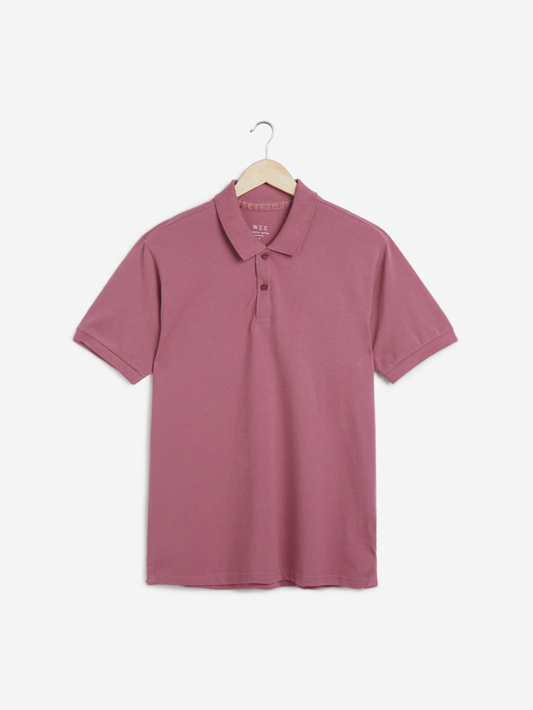 WES Casuals Dusty Pink Slim Fit Polo T-Shirt