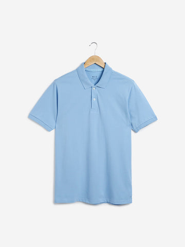 WES Casuals Blue Slim Fit Polo T-Shirt