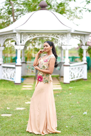 Multicolor Embroidered Short Kurta with Flared Pants