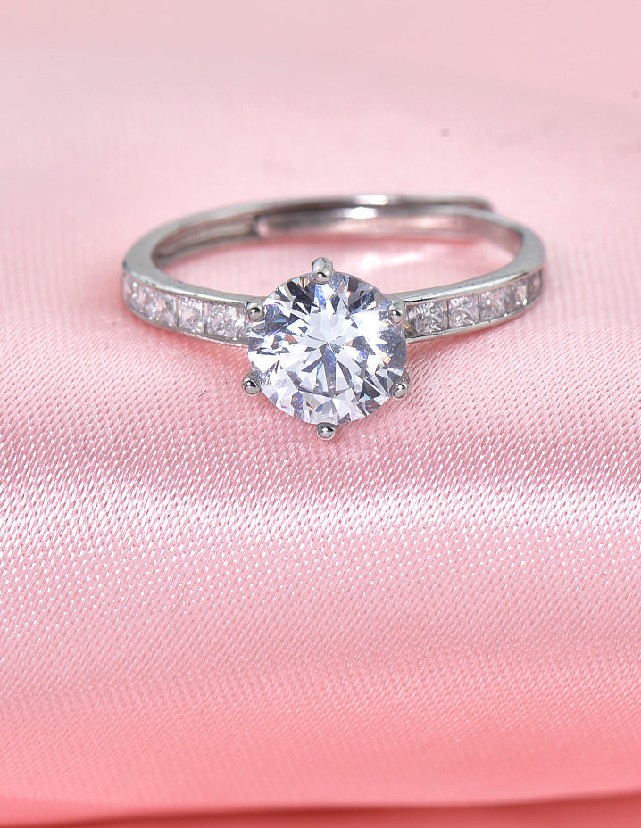 Designer Zirconia Solitaire Adjustable Finger Ring