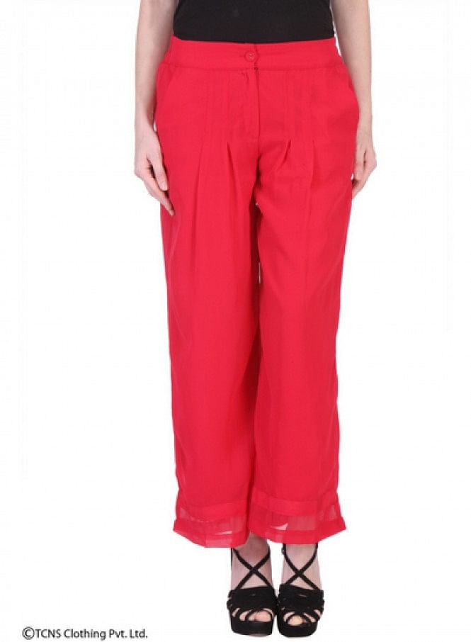 Pink Georgette Tailored Volume Pants