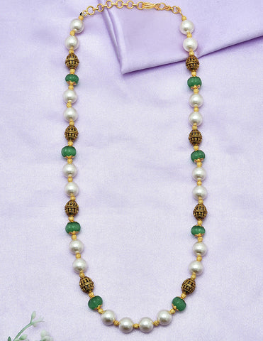 Designer Pearls and Light Green Beads Mala