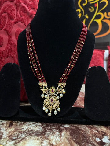 Red Beads Chain with Pendant and Earrings