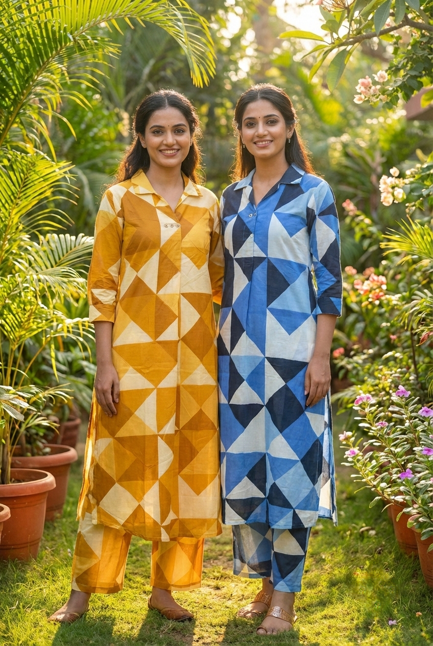 Mustard Cotton Printed Two Piece Set