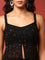 Black heavy hand embroidered peplum top with palazoo set