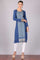 Blue Printed Round Neck Winter kurta