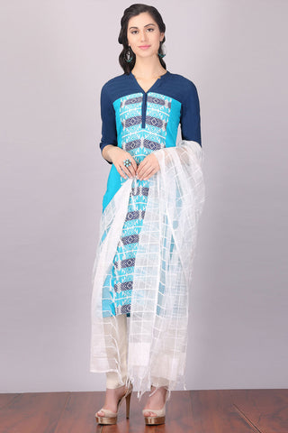 Blue Mandarin Neck 3/4 Sleeve kurta