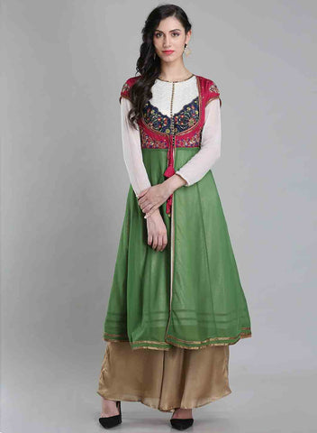 Maroon & Green Round Neck kurta