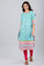 Blue Round Neck Printed kurta