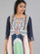 Blue & Green Round Neck Printed kurta