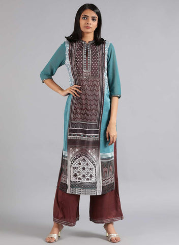 Green & Brown Mandarin Neck kurta