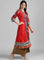 Red Open Front Printed kurta