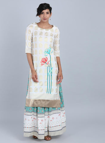 White Round Neck Floral Print kurta