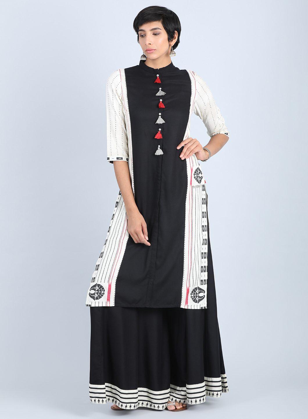 Off-White Mandarin Neck Tasselled kurta