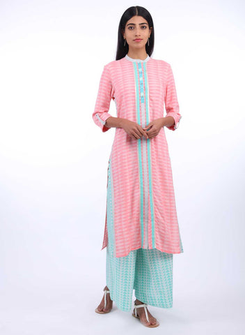 Pink Mandarin Neck Printed kurta