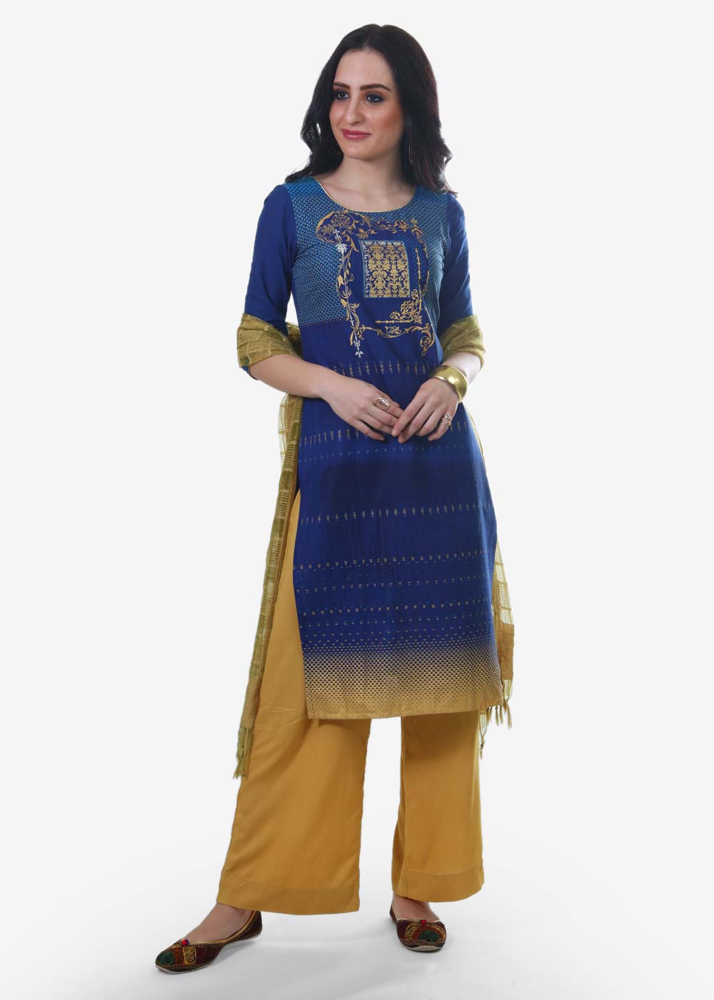 Blue Printed Round Neck kurta
