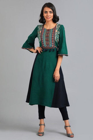 Green Round Neck Yarn-dyed Winter kurta