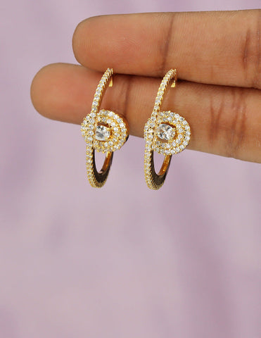Designer Zirconia Gold Polish Floral Loop Earrings