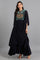 Blue Mandarin Neck Embroidered Dress