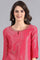 Pink Round Neck Jacquard kurta