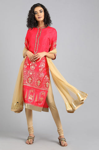 Pink Mandarin Neck Printed kurta