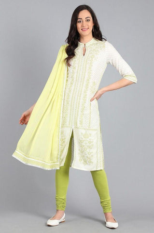 Green Mandarin Neck Printed kurta