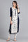 White Round Neck Printed kurta