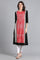 Red Round Neck Printed kurta