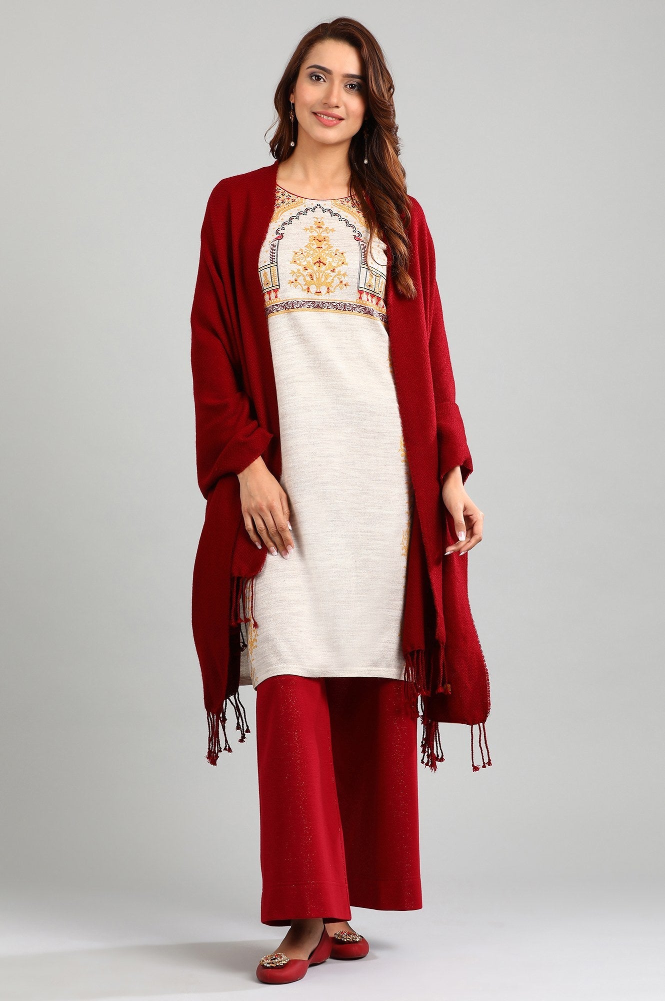 Beige Round Neck Winter kurta