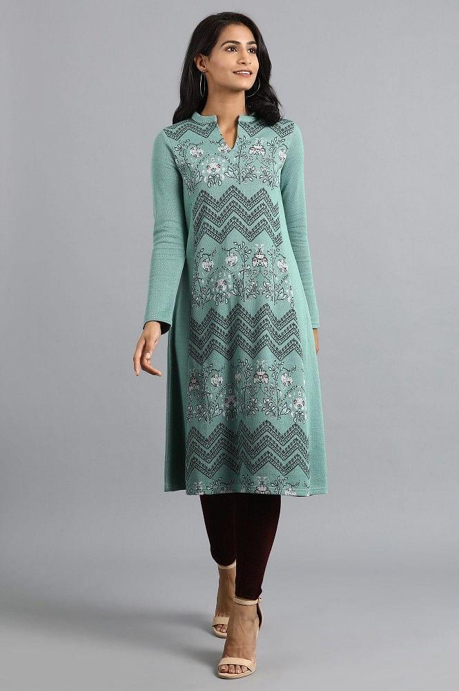 Green Mandarin Neck Winter kurta