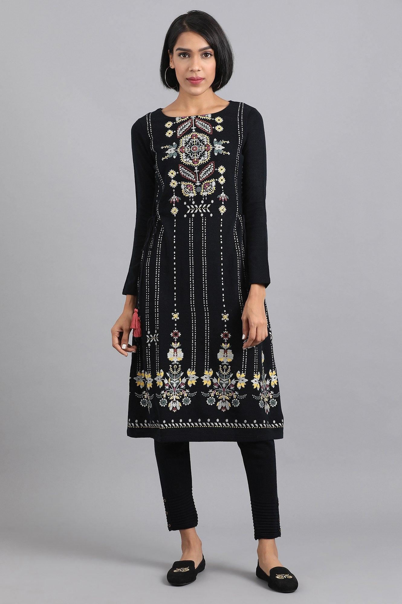 Navy Blue Round Neck Winter kurta