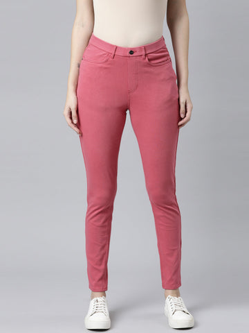 Women Solid Coral Super Stretch Jeggings