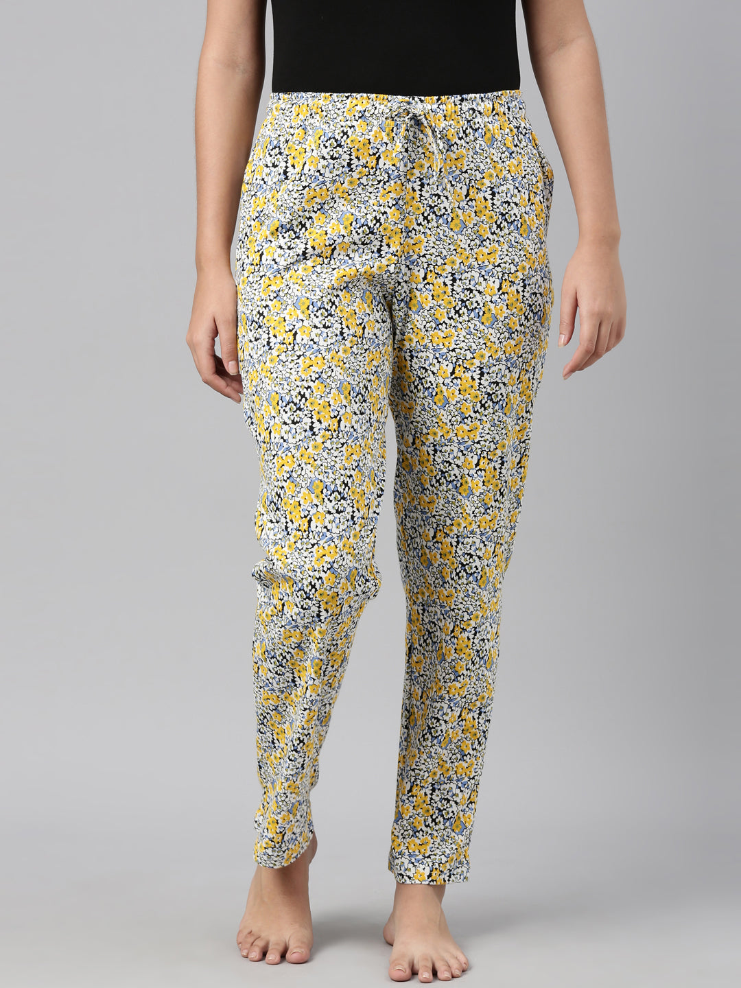 Women Printed Yellow Knit Lounge Pants