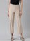 Women Solid Beige Mid Rise Ribbed Palazzos