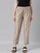 Women Beige Solid Mid Rise Metallic Pants