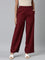 Women Maroon Solid Linen Palazzos