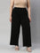 Women Solid Black Viscose Mid Rise Knit Palazzos