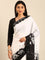 Black & white satin printed saree with hand embroidery & ready made blouse