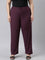 Women Solid Dark Wine Mid Rise Casual Rib Pants