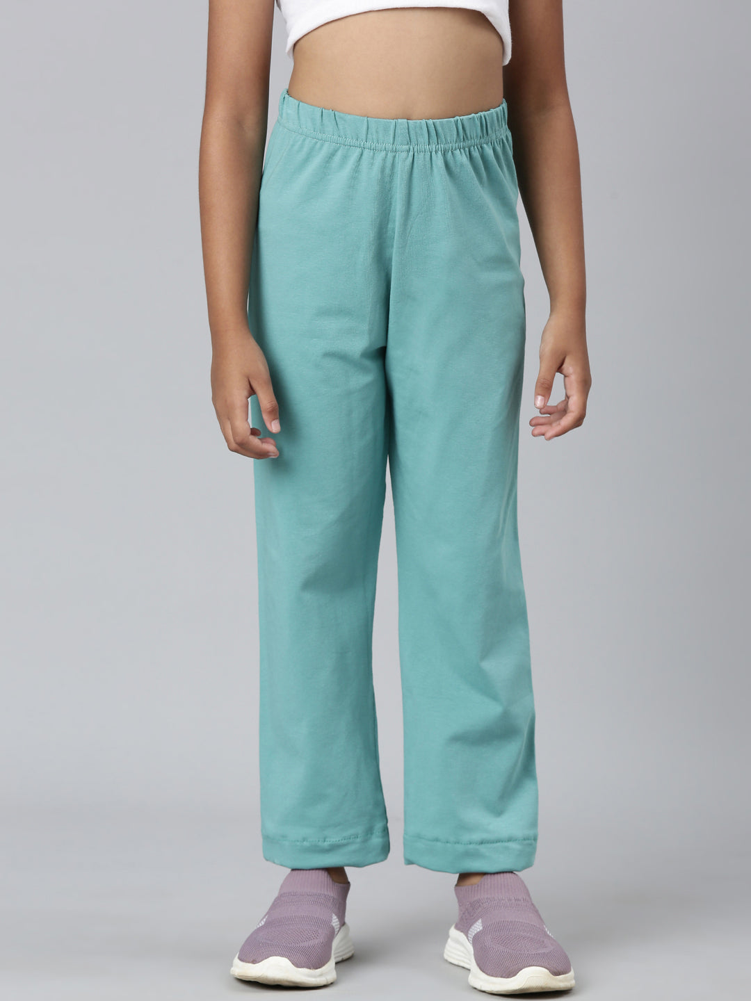 Girls Light Mint Side Stripe Mid Rise Track Pants