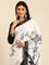 Black & white satin printed saree with hand embroidery & ready made blouse