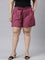 Women Solid Plum High Rise Linen Shorts