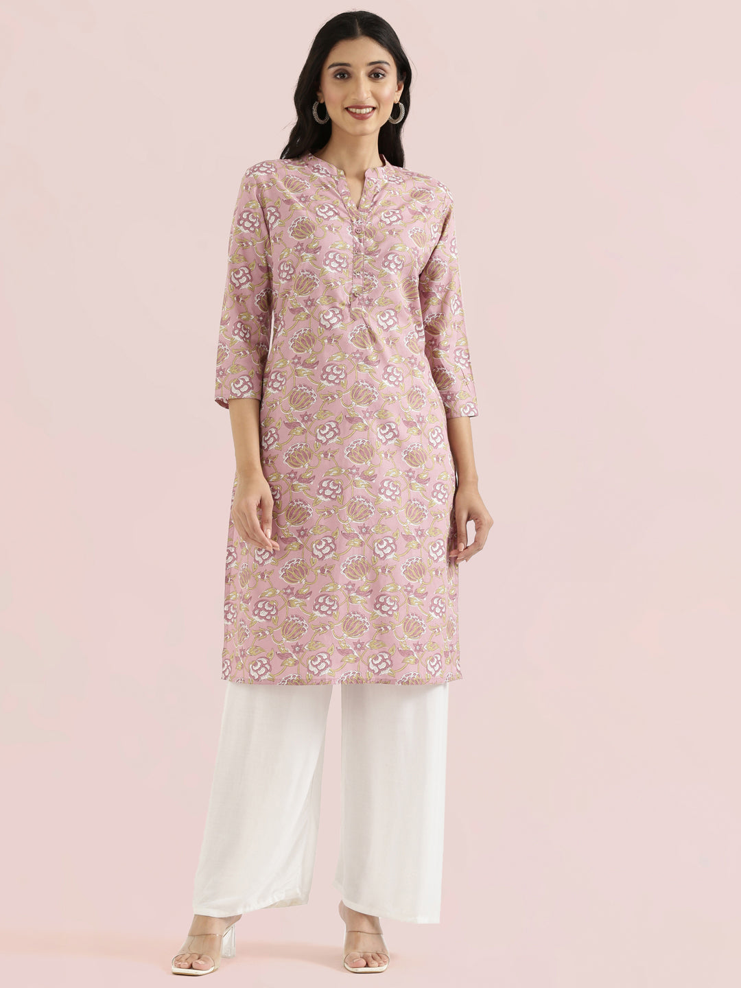 Cotton Floral Block Print Straight Kurta