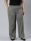 Women Solid Medium Olive Ponte Wide Leg Pants