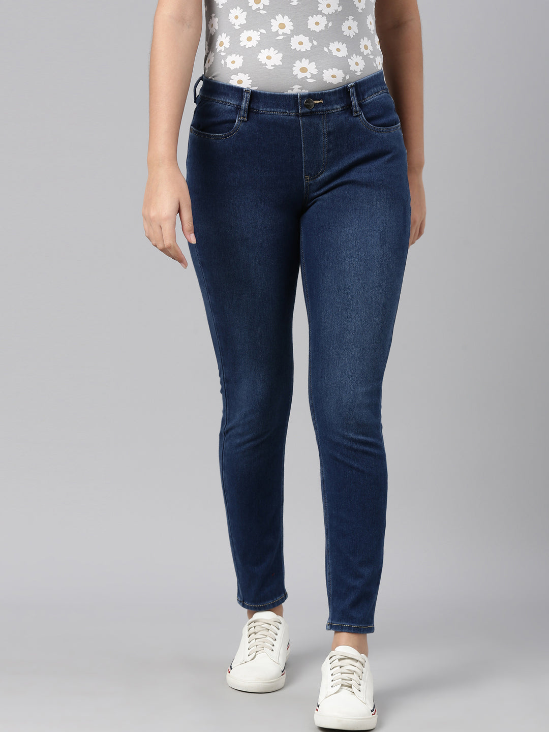 Women Solid Blue Denim Jeggings