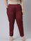 Women Solid Marron Mid Rise Cotton Pants