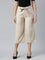 Women Solid Light Beige Linen Mid Rise Culottes