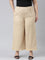 Women Solid Wheat Mid Rise Linen Wide Pant