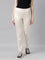 Women Solid Light Beige Mid Rise Shiny Pants